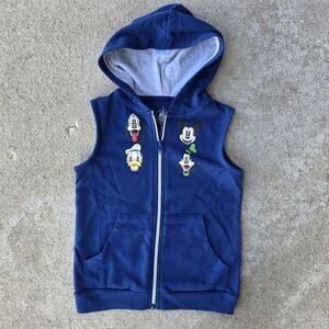 Disney Parks Youth XS Sleeveless Zip Hoodie Vest Mickey Donald Goofy Blue